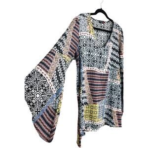 Vintage Y2K Dolce Bianca USA Bell Sleeve Blouse Boho Hippie Bohemian Large
